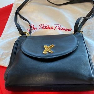 Stunning Soft Black Leather Paloma Picasso Double Handle Bag Italy